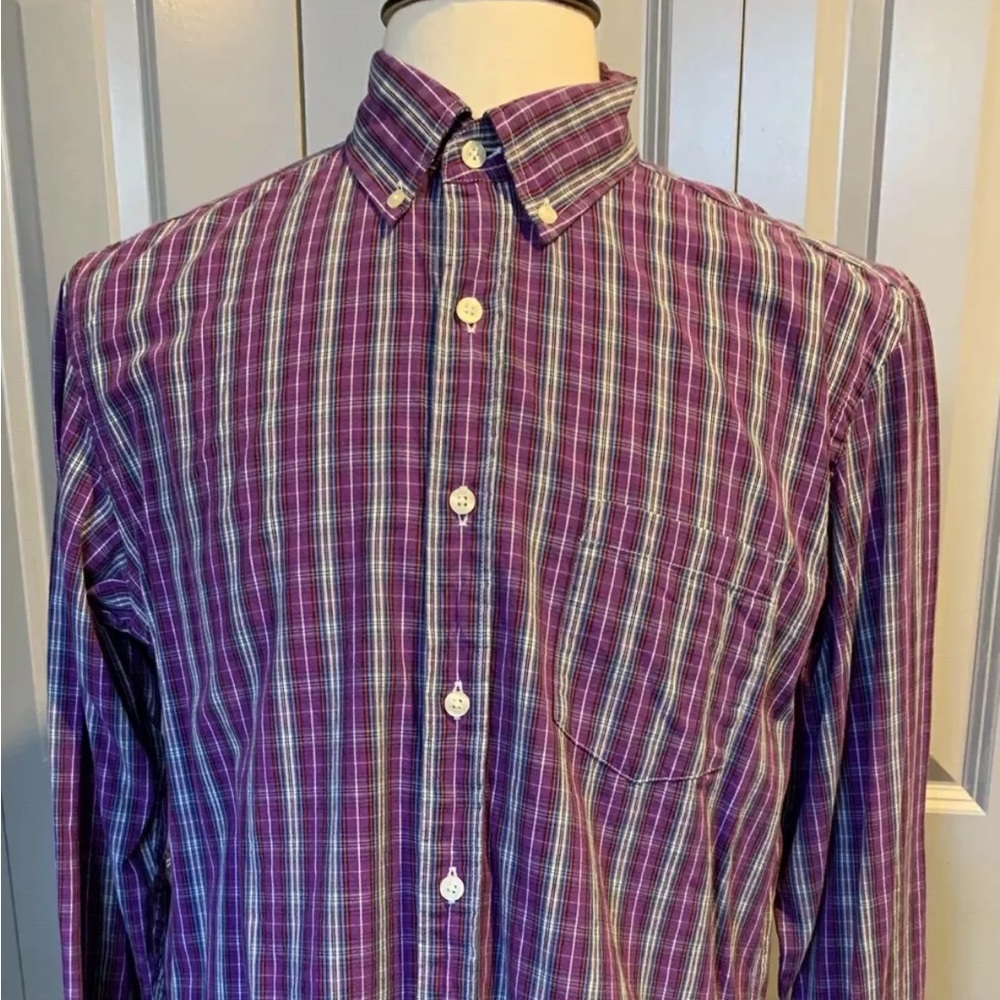 J. Crew Tailored Fit Men's Button Down Shirt M Cotton Purple Plaid Shirtings